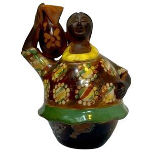 Rare Vintage Chulucanas Peru Signed Sandoval Valdez Pottery Figurine Folk Decor